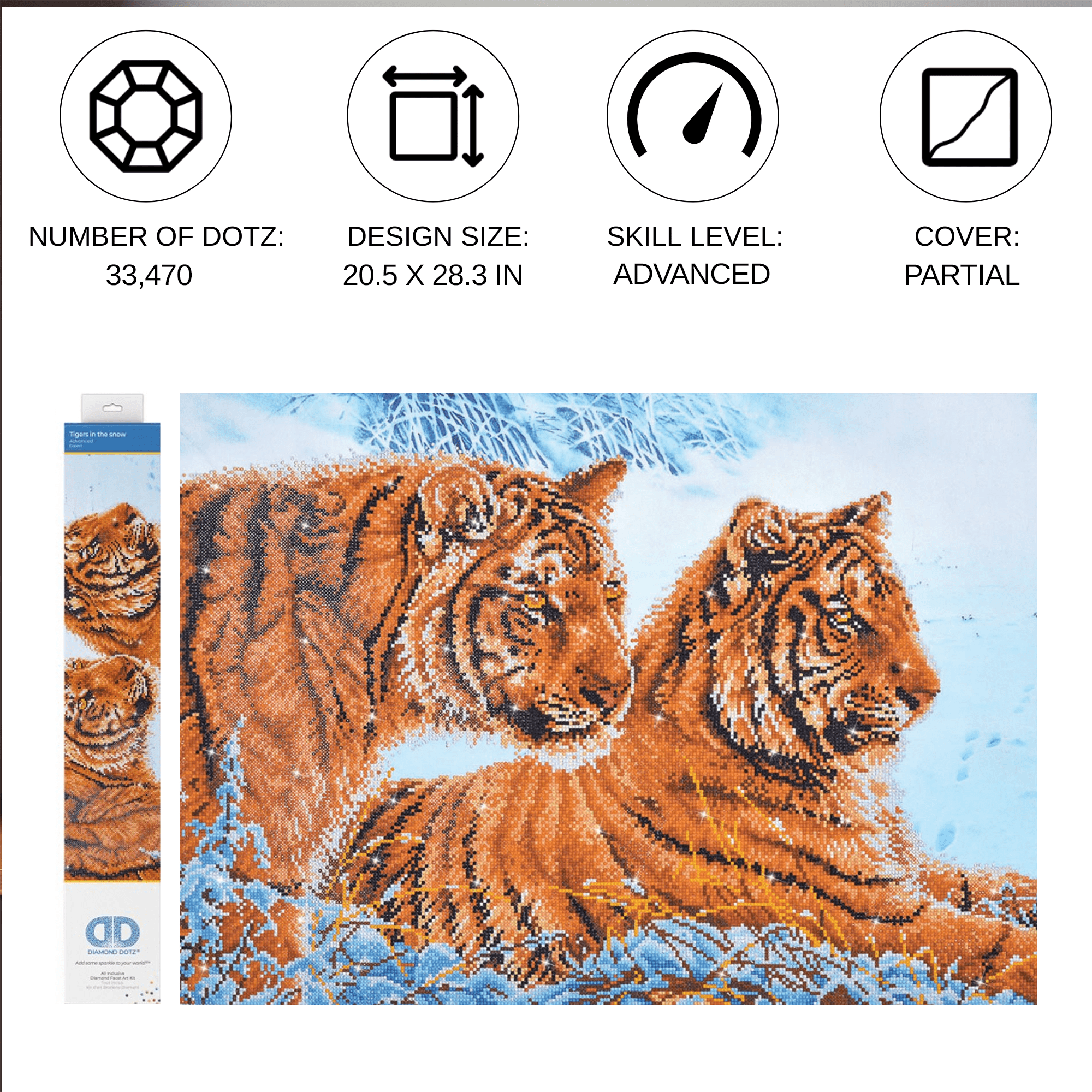 Diamond Dotz Tigers in the Snow Animal Diamond Painting Kits for Adults - Diamond Art Kits a Relaxing Creative Craft Kit with Dotz Gems 20.5"x28.3"