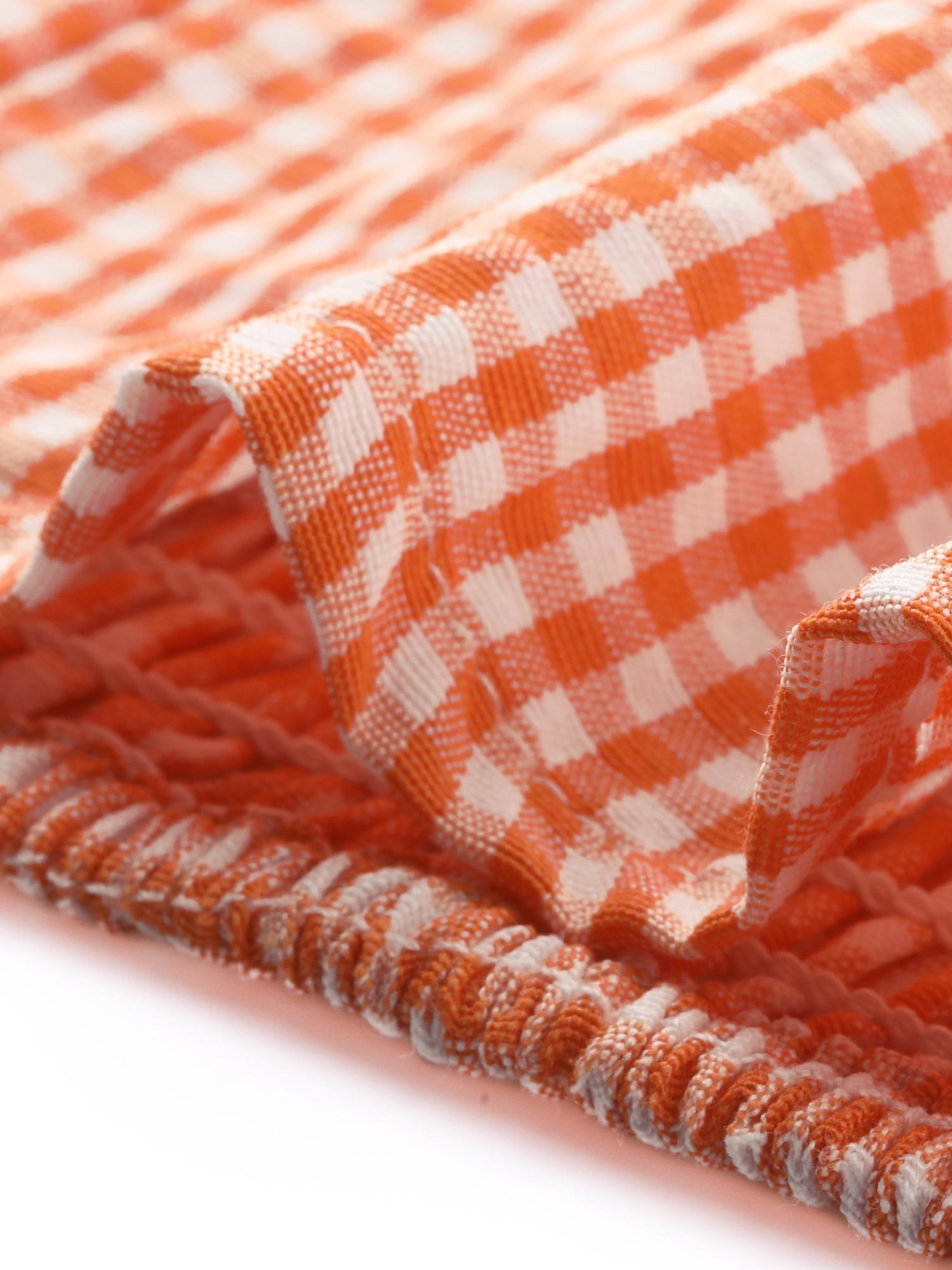 DARING DIVA Women's Smocked Crop Bubble Sleeve Peasant Gingham Tops S Orange