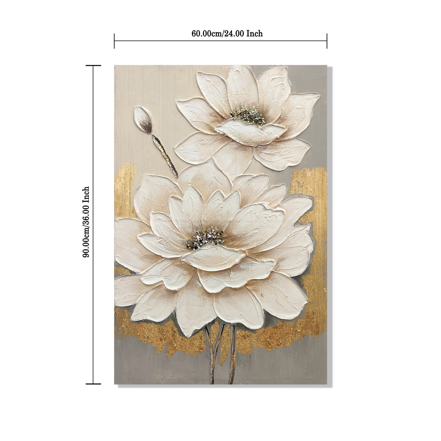 Euroco Framed Wall Art White Lotus Flower Texture Painting,Flower Canvas Wall Art Modern Grace Abstract Flowers Artwork with Neutral Decor for Living Room Bedroom,24x36in