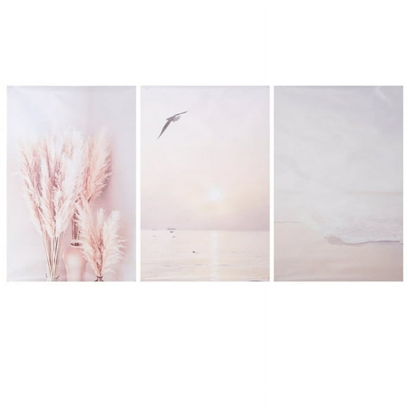3Pcs Beige Grass Sunset Beach Palm Tree Canvas Painting Nordic Posters and Prints Wall Pictures for Living Roo