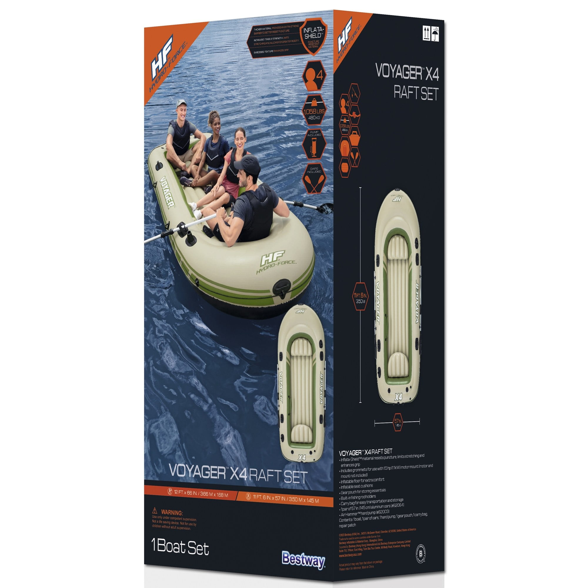 Hydro-Force Treck X3 Inflatable Raft Set, 3-Person, 137.8x57.09x19.29 Inches, Includes Oars & Pump