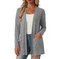 thumbnail image 2 of Nooxsoe Women's Short Open Front Knit Cardigan Sweater Long Sleeved Open Front Knit Fabric Button Down Cardigans for Women Thin Cardigan for Women Shirt Cardigan Gray XL, 2 of 5