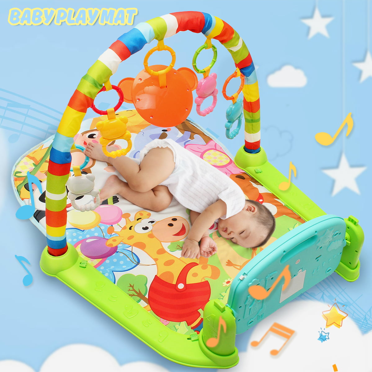 Infant Baby Playing Mat With Hanging MusicToy Baby Learning Focus Attention Toy 