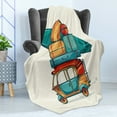 thumbnail image 4 of Vintage Car Soft Flannel Fleece Throw Blanket, Cartoon Style Automobile Rickshaw with Summer Vacation Luggage and Surfboard, Cozy Plush for Indoor and Outdoor Use, 60" x 80", Multicolor, by Ambesonne, 4 of 5