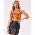 thumbnail image 3 of DARIGN DIVA Women's Sparkly Shiny Metallic Crop Cami Tops XS Orange, 3 of 6