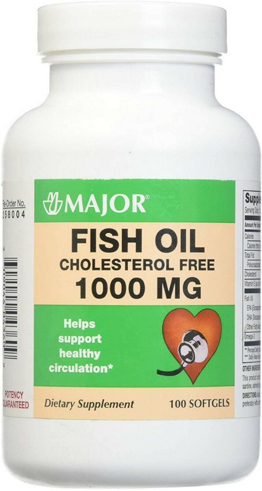 Major Fish Oil, Omega-3, 1000 mg. (Bottle of 100 Softgels)