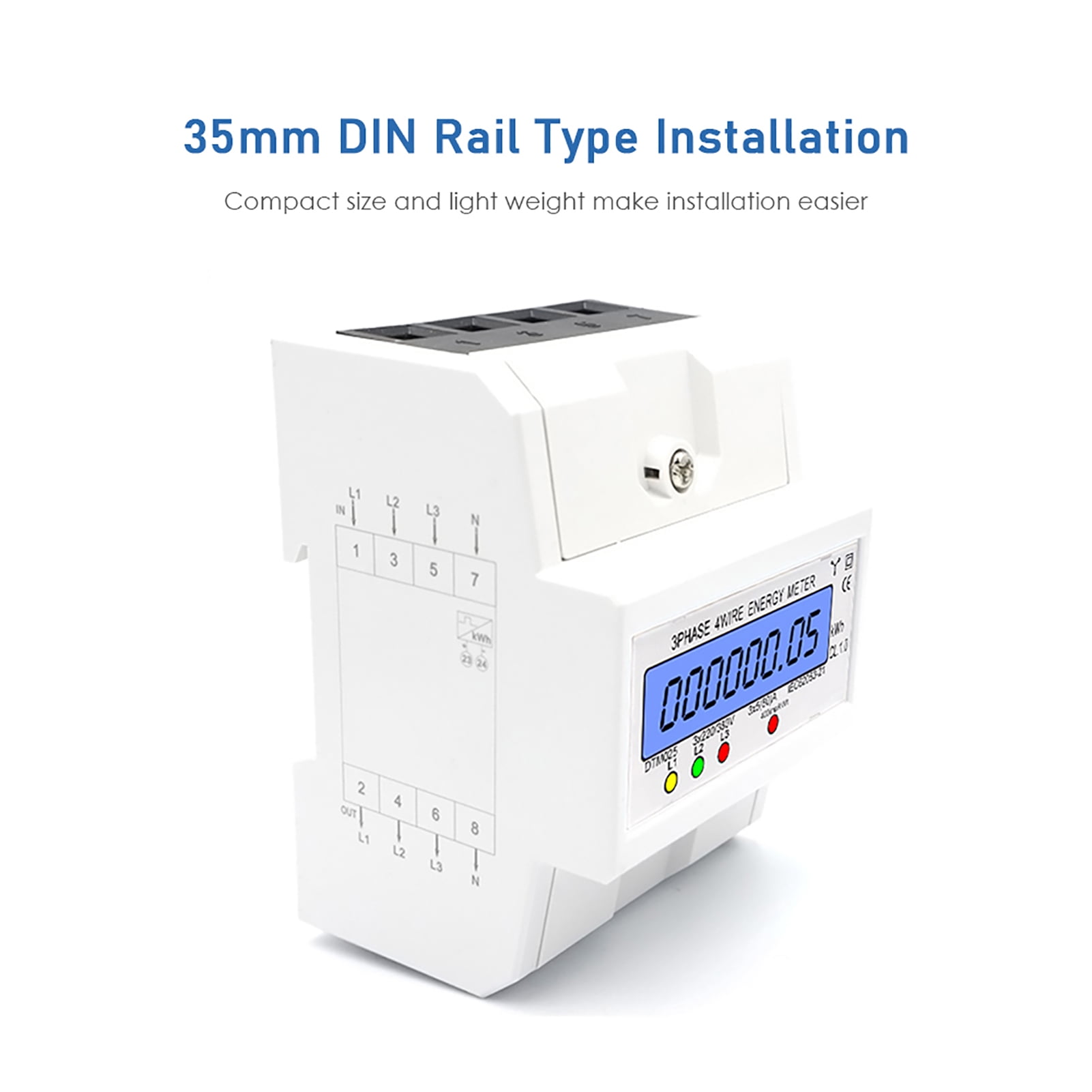 Meters 3 Phase 4 Wire Energy Meter 220/380V 5-80A Energy Consumption KWh Meter DIN Rail Installation Digital Electric Power Meter With LCD Backlight Display