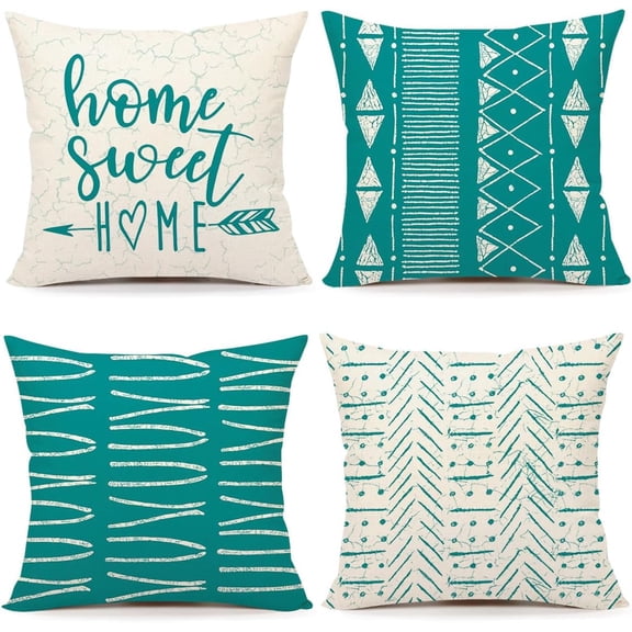 Spring Summer Modern Throw Pillow Covers 18 x 18 Inch Set of 4, Home Sweet Home Farmhouse Holiday Green Cushion Case for Home Sofa Couch Decoration TH194