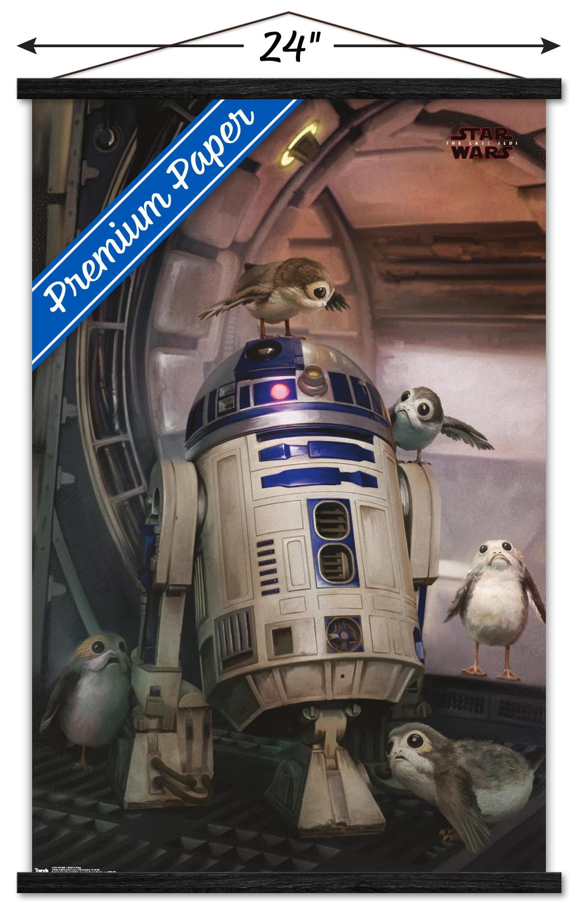 Star Wars: The Last Jedi - Droid And Porg Wall Poster with Wooden Magnetic Frame, 22.375" x 34"