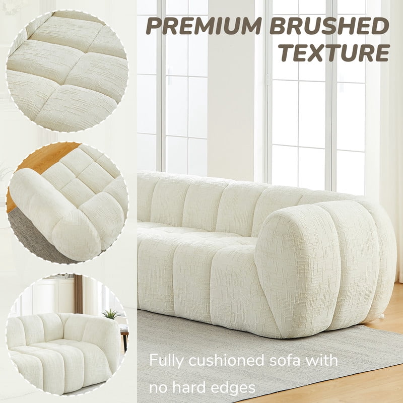 68''W Pure Foam Boneless No Assembly Floor Armrest Sofa, Chenille Modern Loveseat, Deep Seat 2-Seater Upholstered Couch