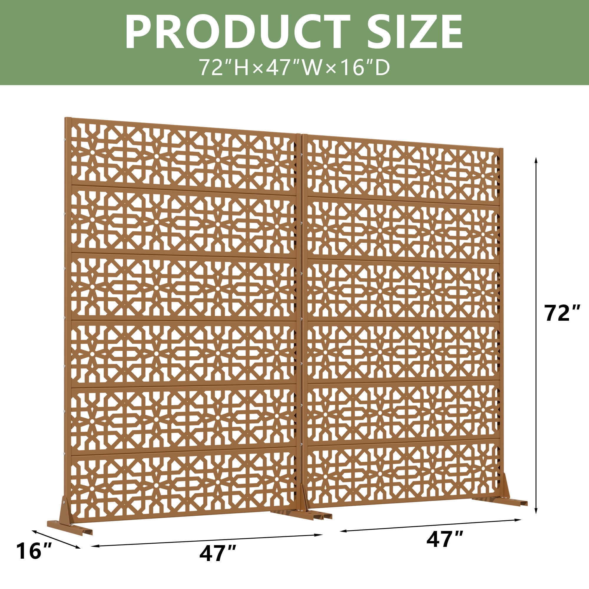 MAYEERTY 72x47x16 Inch Brown Perilla Rectangular Galvanized Steel Privacy Screen, 6 Piece Double Sided Set for Outdoor Garden