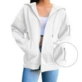 thumbnail image 2 of Zip Up Jacket, Yigetop Jacket Women's Zip Hoodie Lightweight Jacket with Hood Elegant Plain Jacket with Pockets Loose College Jacket Cotton Sports Jacket Womens Hoodies White 2XL, 2 of 5