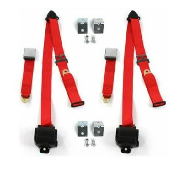 Standard 3 Point Red Retractable Bucket Seat Belt Kit with Bracketry for 1970-1979 AMC Gremlin - 2 Belts