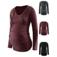thumbnail image 2 of DYMADE Maternity Hoodie Long Sleeves Shirt Casual V Neck Pregnancy Sweatshirt Tunics Top, 2 of 6