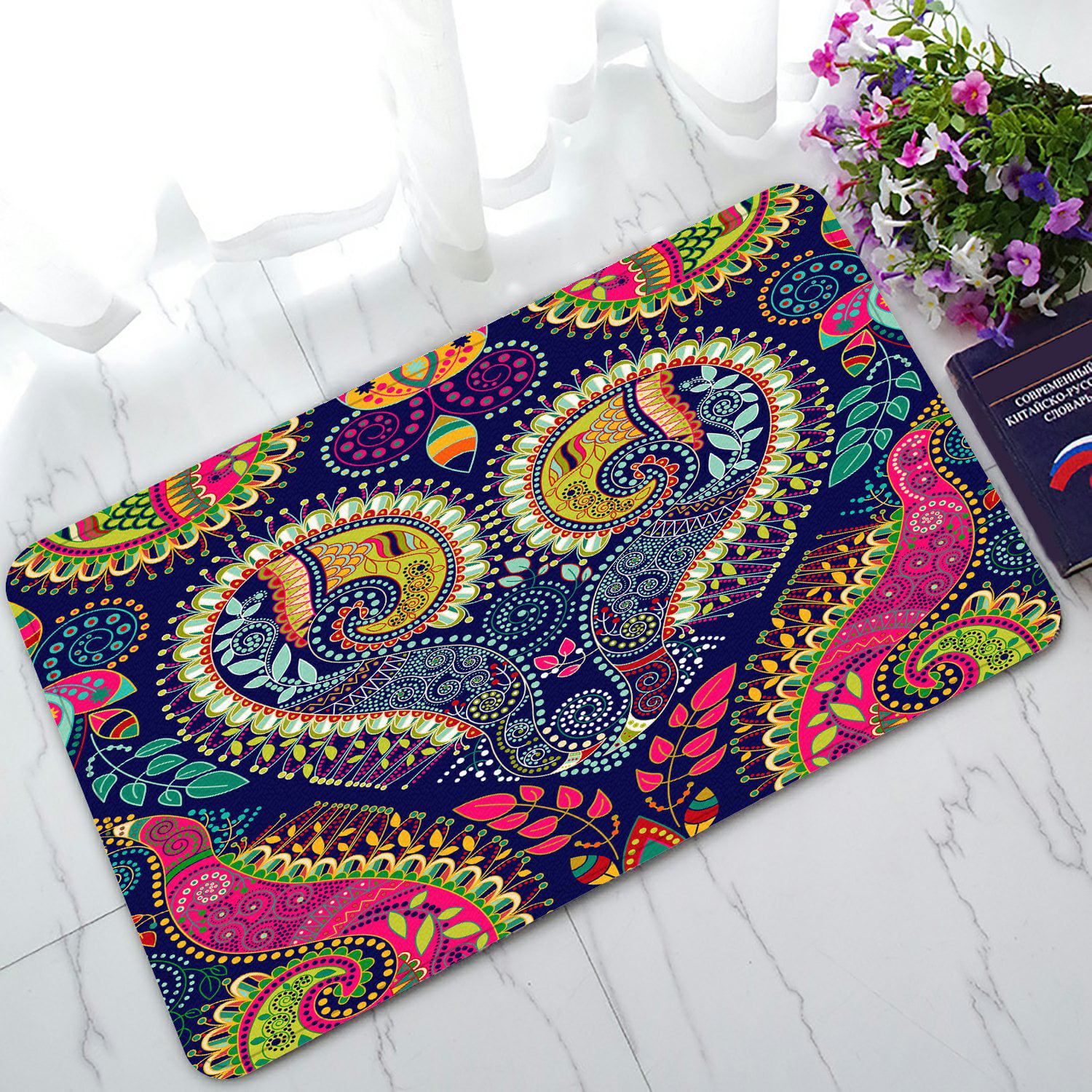 Psychedelic Colorful Art Machine Washable Non-Slip Rubber Backing Doormats 