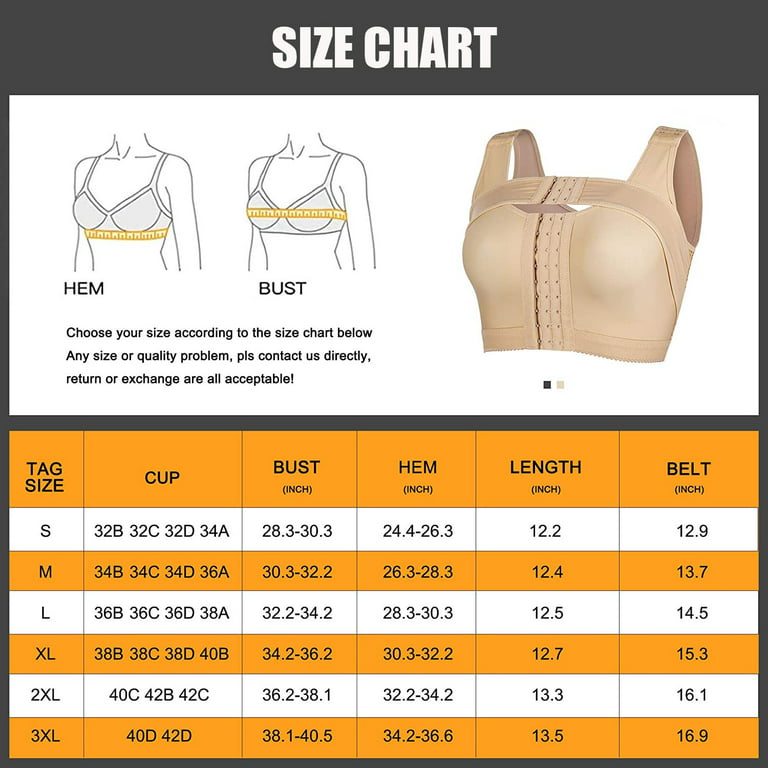 Gotoly Womens Front Closure Bra Post-Surgery Posture Corrector Shaper Tops  with Breast Support Band(Beige Medium) 