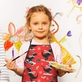thumbnail image 2 of Red Cartoon Dinosaurs Skiing Pattern Kids Aprons for Girls and Boys,Adjustable Neck Strap Toddler Aprons for Kids Cooking Baking, 2 of 6