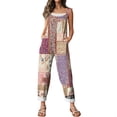 thumbnail image 6 of JULMCOMO Cotton Linen Jumpsuits for Women Floral Print Adjustable Strap Baggy Overalls Sleeveless Vintage Casual Jumpsuits Dark Purple S, 6 of 7