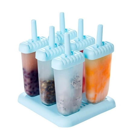

Popsicle Ice Mold Maker Set - 6 Pack BPA Free Reusable Ice Cream DIY Ice Pop Molds Holders With Tray & Sticks Popsicles Maker Fun for Kids and Adults Great Gift for Party (Light Blue)