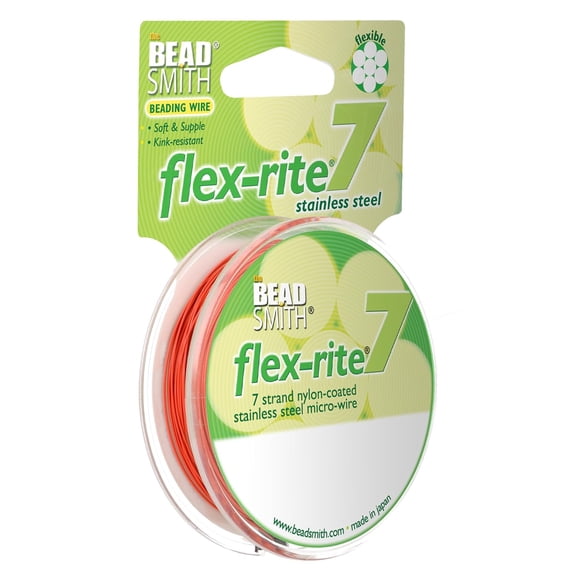 The Beadsmith Flex-Rite Beading Wire - 7-Strand, 0.018" (0.45 mm) Dia, Orange, 30 ft