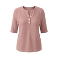 thumbnail image 6 of ClodeEU Women's Waffle Knit Henley V Neck Button Elbow Sleeve Top,Casual Loose Blouse Pink,Women's Plus L, 6 of 6
