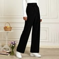 thumbnail image 5 of YOIAVAIOY Women's Velvet Pant Dressy Casual Wide Leg Trousers Stretchy High Waisted Velour Palazzo Pants with Pockets Black S, 5 of 6