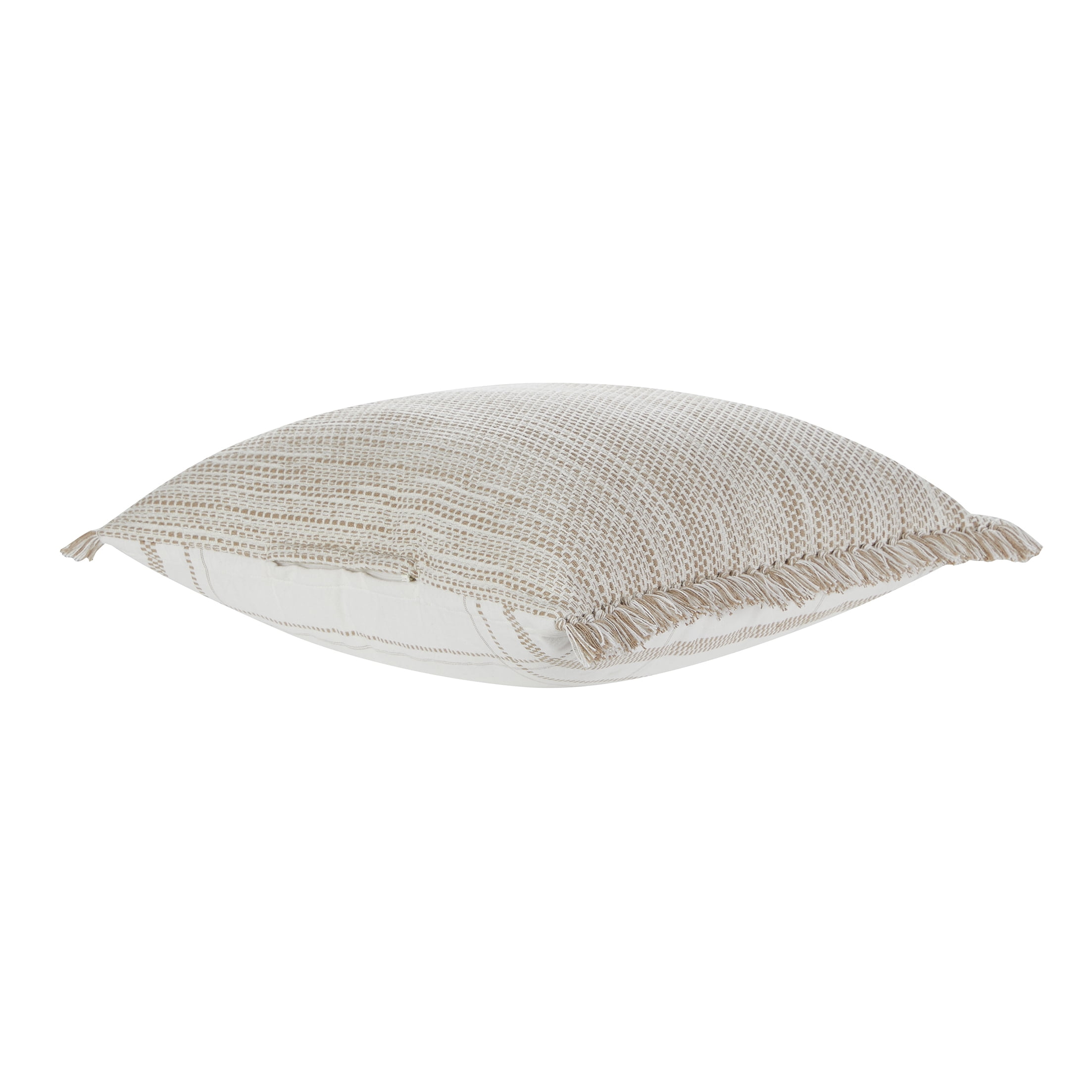 My Texas House 20" x 20" Taupe Alina Fringe Reversible Cotton Decorative Pillow