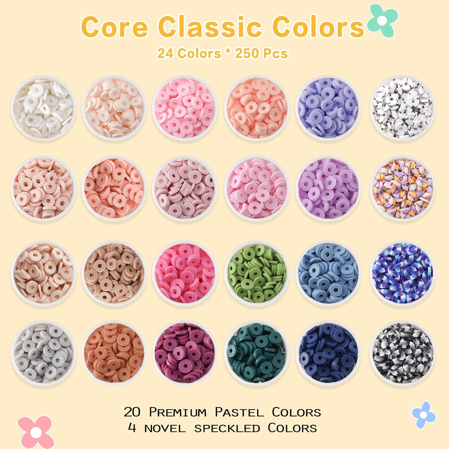 7200 Pcs Clay Beads Friendship Bracelet Making Kit, 24 Colors 6mm Polymer Heishi Beads, Pastel