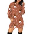 thumbnail image 1 of Mini vestido holgado de moda con estampado navideño de manga larga con capucha para mujer Pompotops  hdfakjf9290, 1 of 5