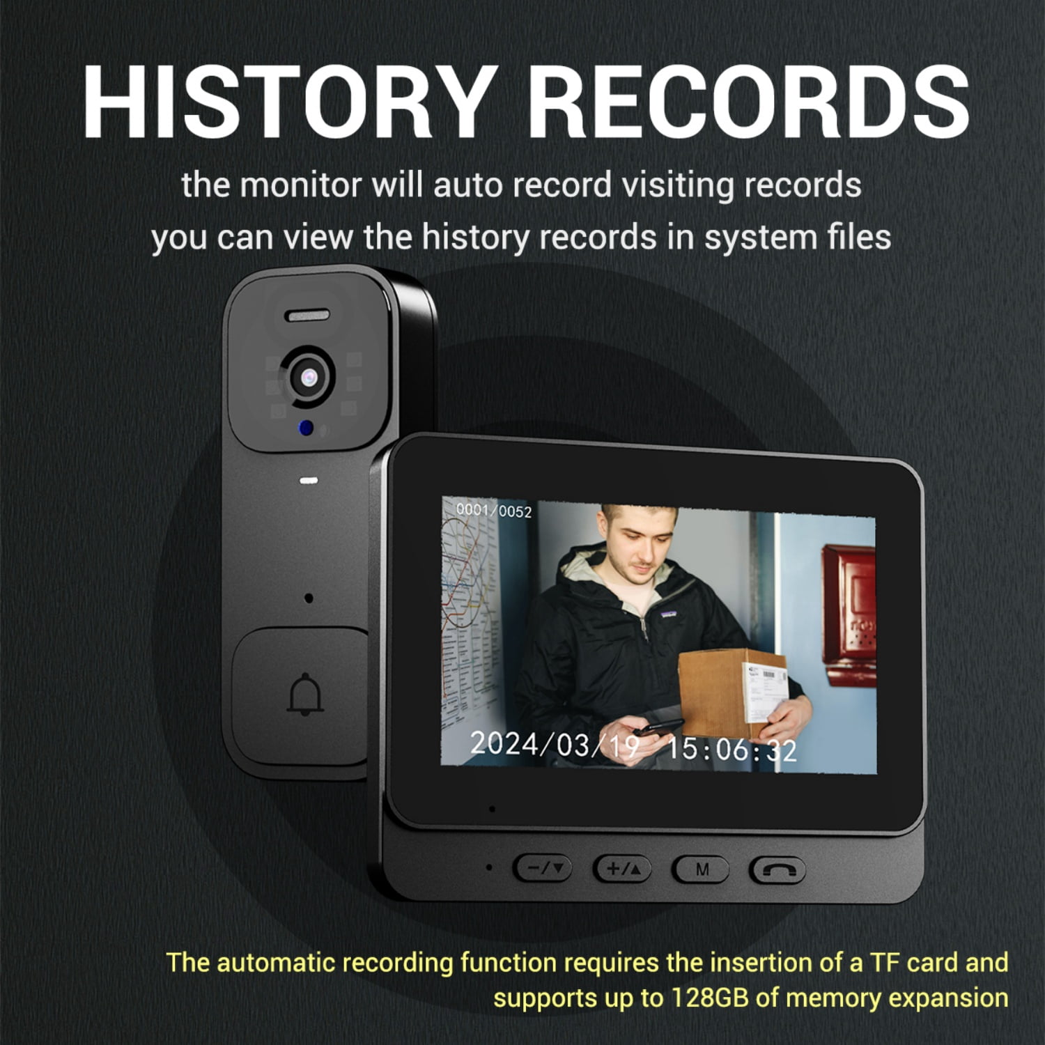 Visual Smart Doorbell with 4.3" Color Display, 300K Camera for home security