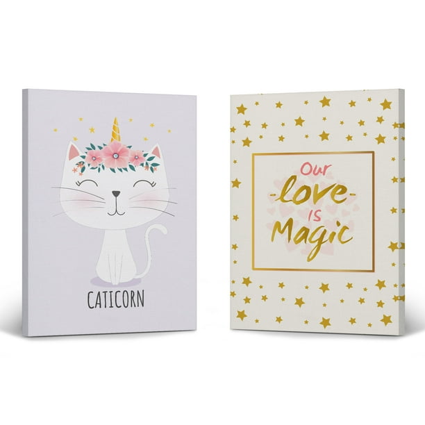 smile art design cute caticorn unicorn and our love is magic quote wall