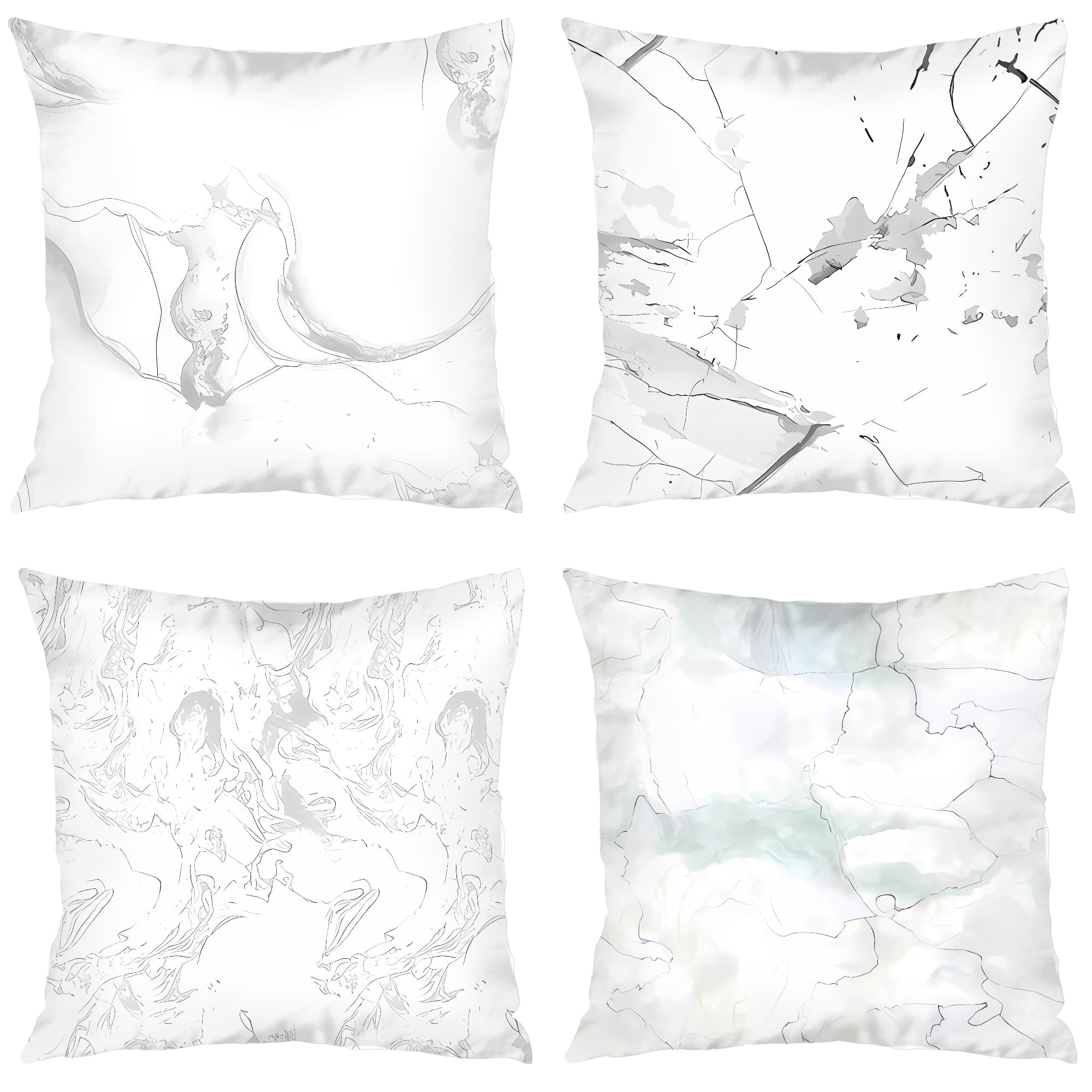FGHIO White Marble Square Pillowcase Polyester Linen Printed Decorative