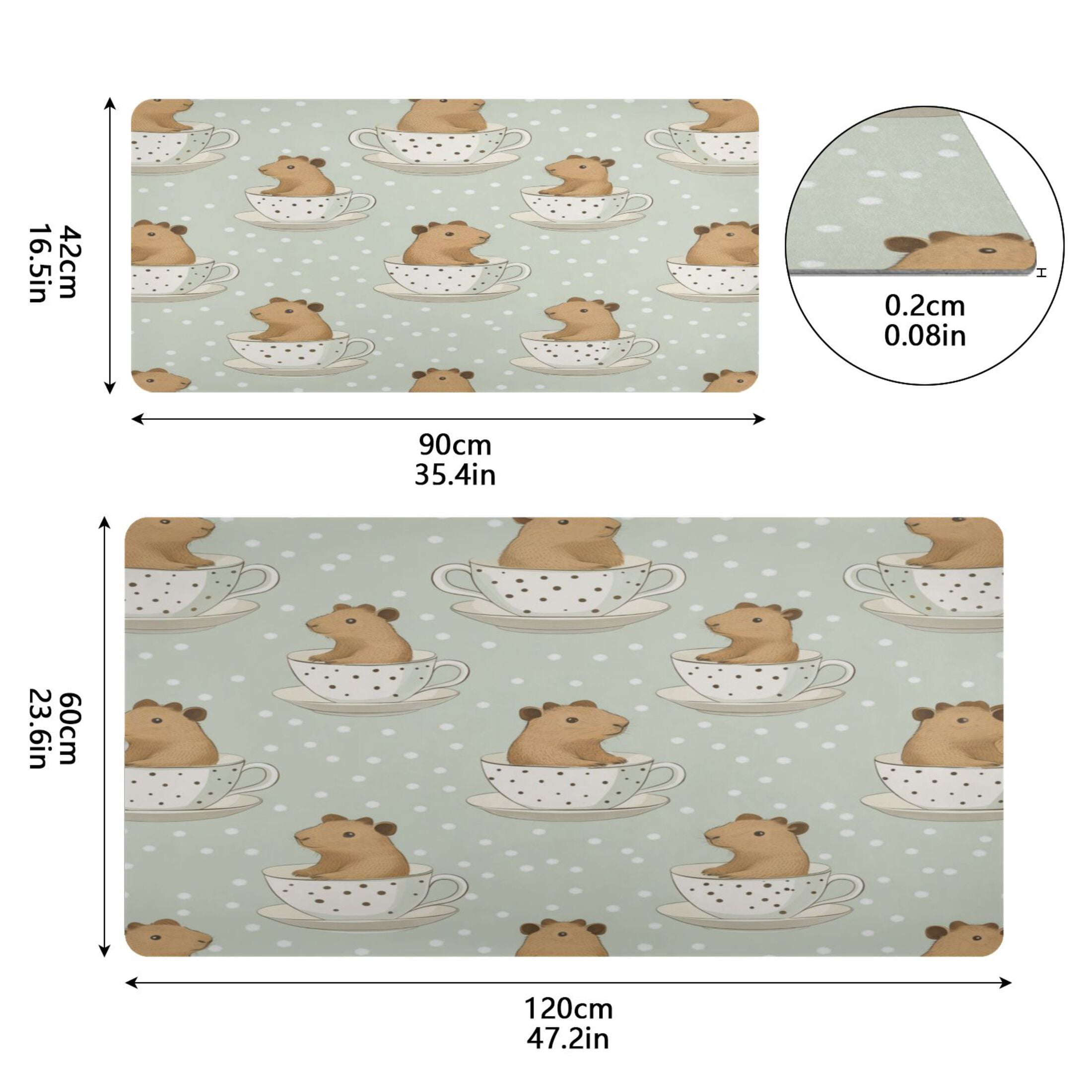 Leather Keyboard and Mouse Desk Mat Office Desk Accessories Protective Office Desk Decor Desk Pad Mat for Gaming, Work from Home, Office Cute Capybara in Coffee Cups 16.5" x 35.4"