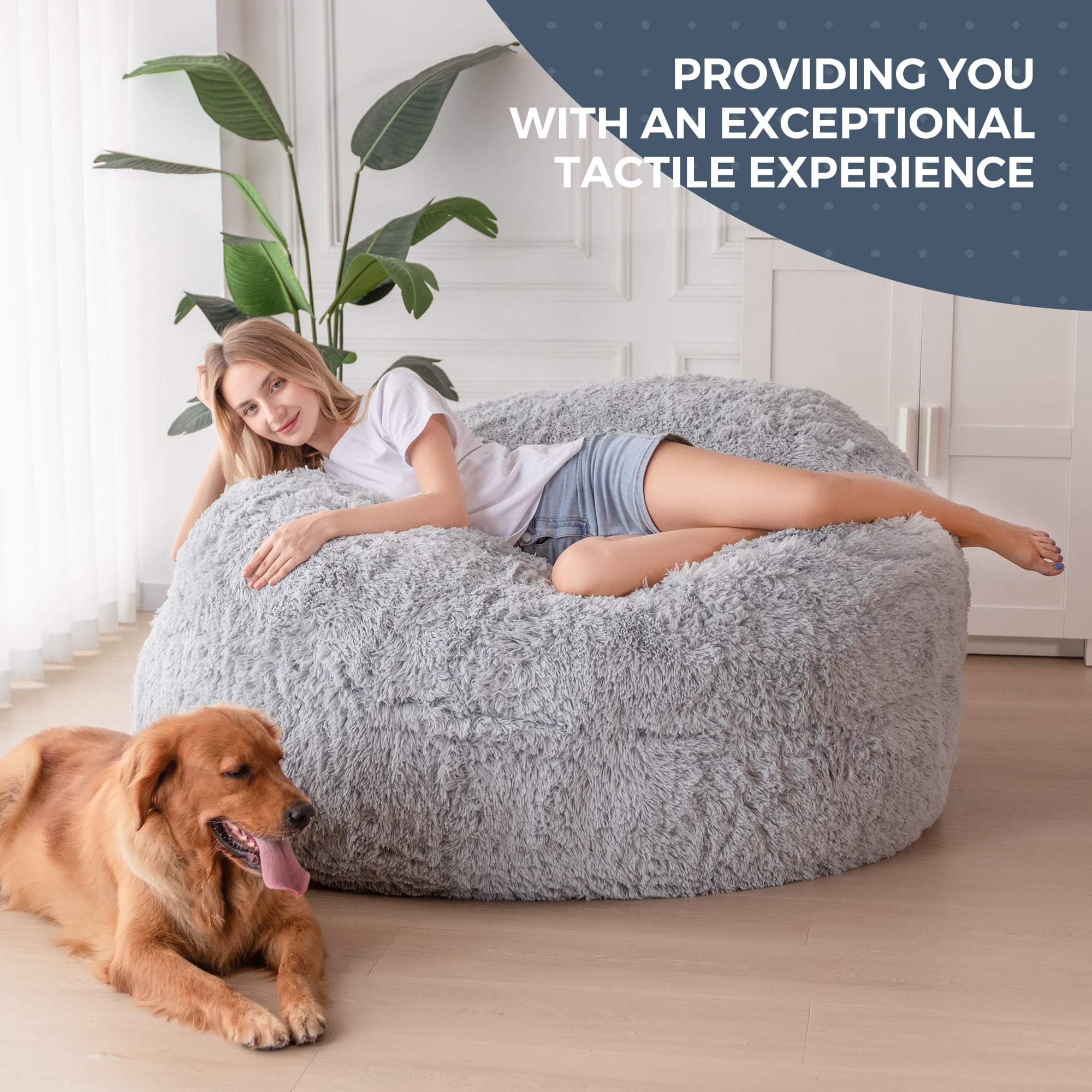 BYBYME Giant Bean Bag Chair Bed for Adults, Convertible Beanbag Folds from Lazy Chair to Floor Mattress Bed, Large Floor Sofa Couch, Big Sofa Bed, High-Density Foam Filling, Machine Washable,Queen