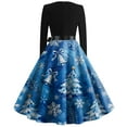 thumbnail image 5 of Christmas Dresses for Women Women's Fashion Round Casual Slim Fit Christmas Print Large Swing Long Sleeve Dress for Holiday Party,Blue,2XL, 5 of 5