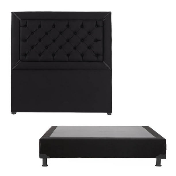 Box Base Cama Matrimonial + Cabecera Mary Negro Dicasa Black