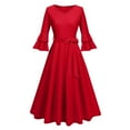 thumbnail image 3 of Summer Dresses For Women 2025 Plus Size, Formal Wedding Guest Dress Elegant Bell Sleeve Cocktail Party Church Midi Evening Dress Mother Of Groom Nude Dress Work Denim Dresses (XXL, Red) ZMTing, 3 of 4