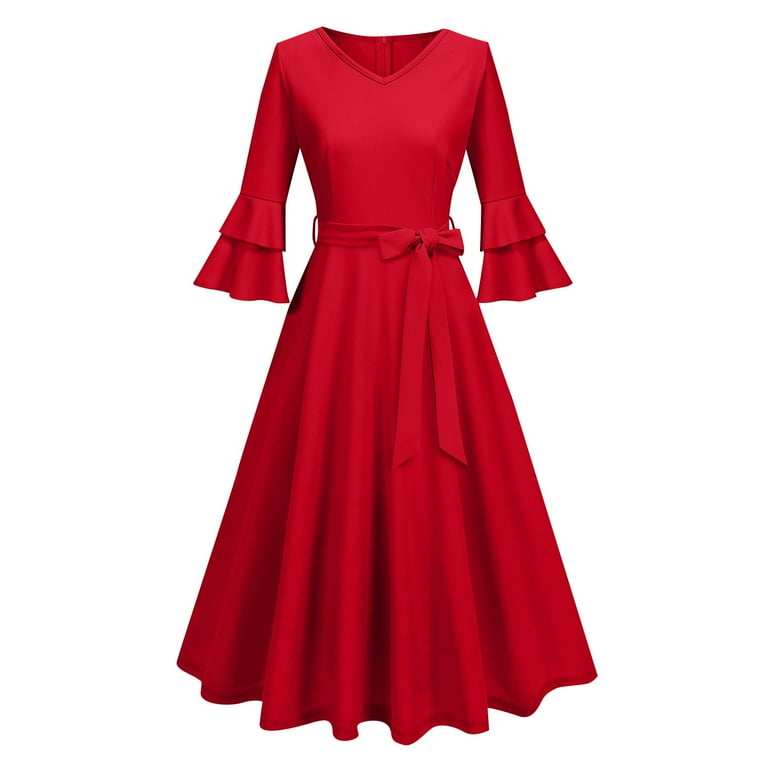 Milkmaid Dress Women, Formal Wedding Guest Dress Elegant Bell Sleeve  Cocktail Party Church Midi Evening Dress Long Prom Dresses For Women Midi  Dresses Teacher Short Dresses (XL, Red) ZMTing - Walmart.com