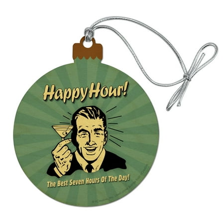 Happy Hour Best Seven Hours of the Day Funny Humor Wood Christmas Tree Holiday