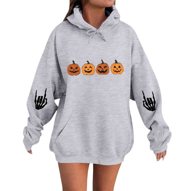 Chandail à Capuche d'Halloween pour Femmes, Chandail Confortable, Veste Imprimé Citrouille Mignonne, Design Mains, Tenue Décontractée Automne