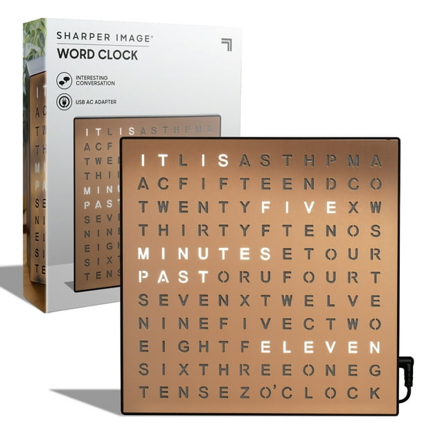 home office decor Sharper Image® LED Light-Up Word Clock, 7.75" Modern Design, Electronic Accent Wall or Desk Clock, USB Cord & Power Adapter, Unique Contemporary Home & Office Decor, Easy Setup, Housewar...