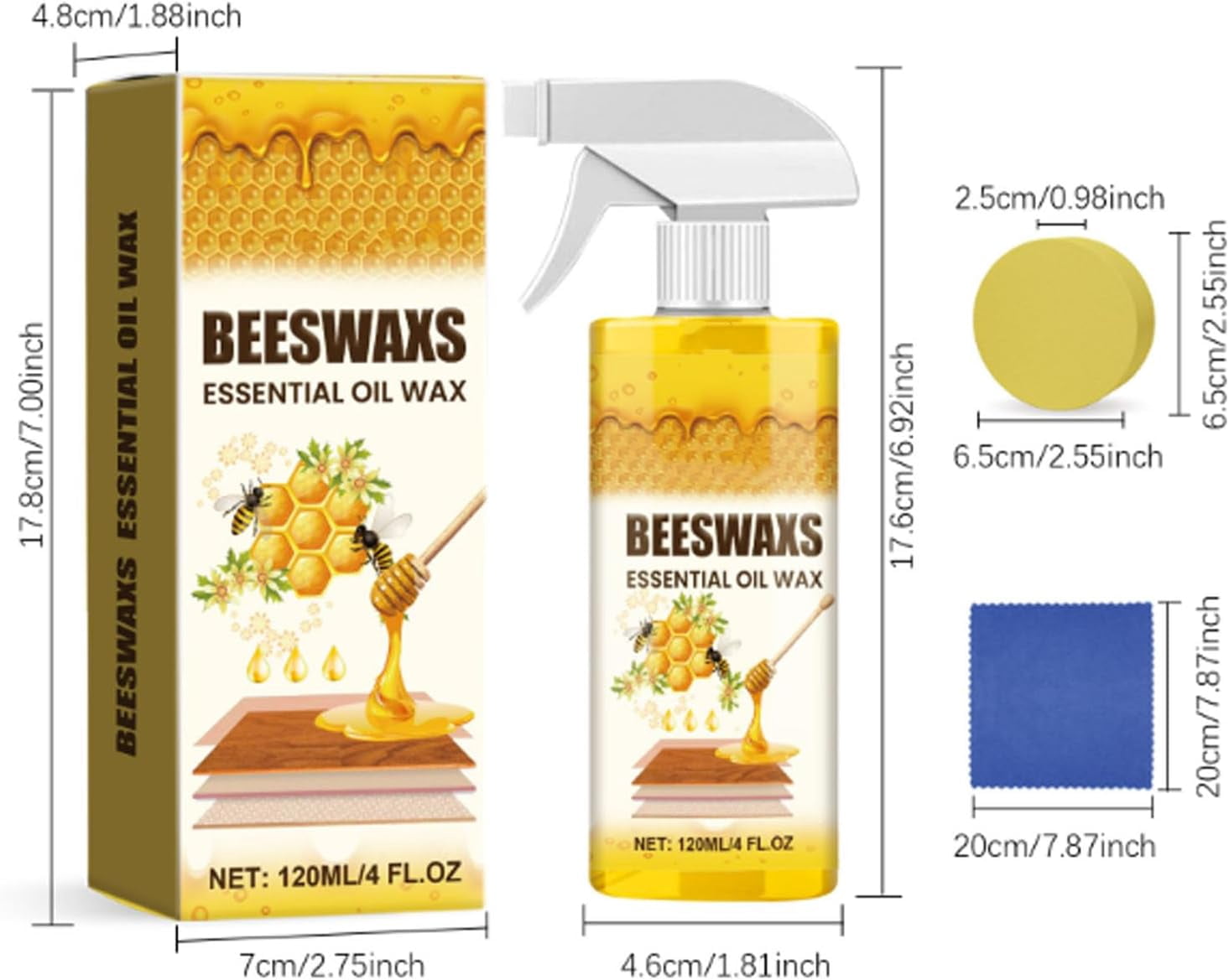 Beeswax Wood Polish Spray, Bees Wax Furniture Polish and Cleaner, Natural Micro-Molecularized Beeswax Spray for Living Rooms,Kitchens,Wood Furniture Floors
