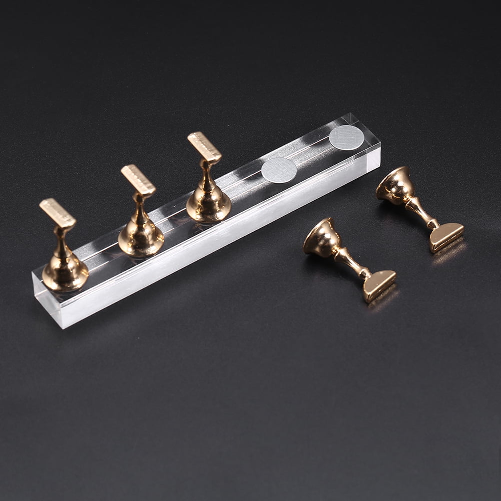 Tebru False Nail Display Stand Holder Set Nail Art Practice Holder Gold