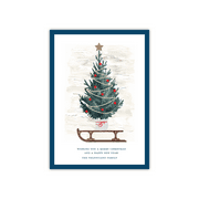 Personalized Holiday Card - Sledding Tree - 5 x 7 Flat