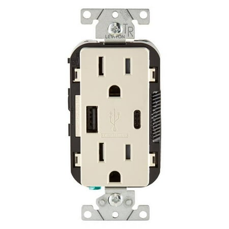 Decora Single Receptacle - Leviton T5633-T Decora Receptacle & USB Charger, 15 Amp, 125 Volts