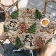 thumbnail image 2 of Beige Woode Christmas Round Tablecloth, Fitted Table Cover with Elastic for 45"-54" Round Tables, Xmas Tree Gingerbread Snowman Winter Table Cloth Outdoor Indoor Dinning Party Waterproof Tablecloths, 2 of 7
