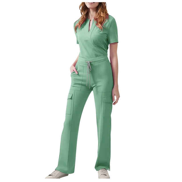 Women's Scrub Set, V-Neck Top and Drawstring Pants, Nursing Uniforms for Healthcare Workwear