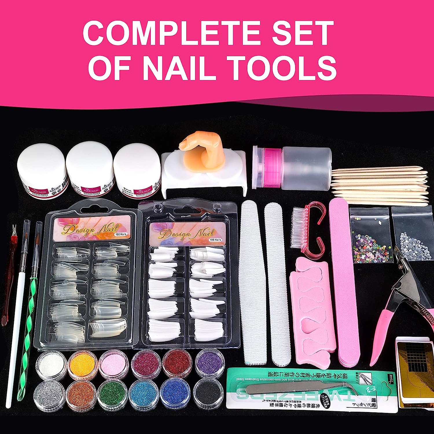 KIPOZI Nail Kit Set with Everything, 24 Glitter Acrylic Powder Kit Nail Art Tips Nail Art Decoration, DIY Nail Art Tool Nail Supplies Acrylic Nail Kit for Beginners (Beginners) - image 4 of 10
