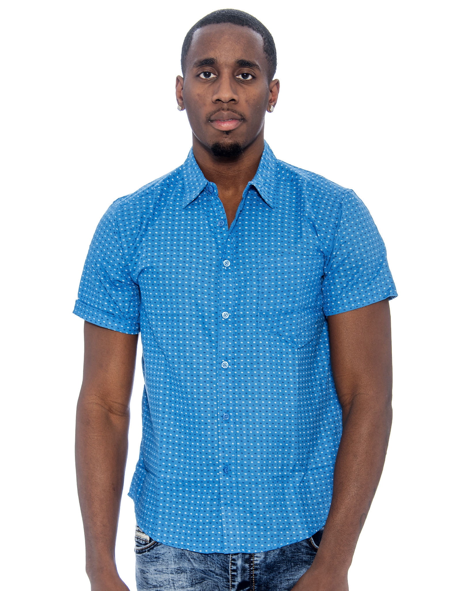 9 Crowns Men's TR Short Sleeve Patterned Button Down Shirt (126sky — free download