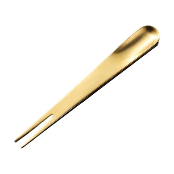 Wosthever Desierto Tenedor Cuchara Fruta Helado Cuchara de doble Herramienta de agitación Vajilla Ensalada Cubiertos Utensilios de cocina para Cocina y Comedor Dorado